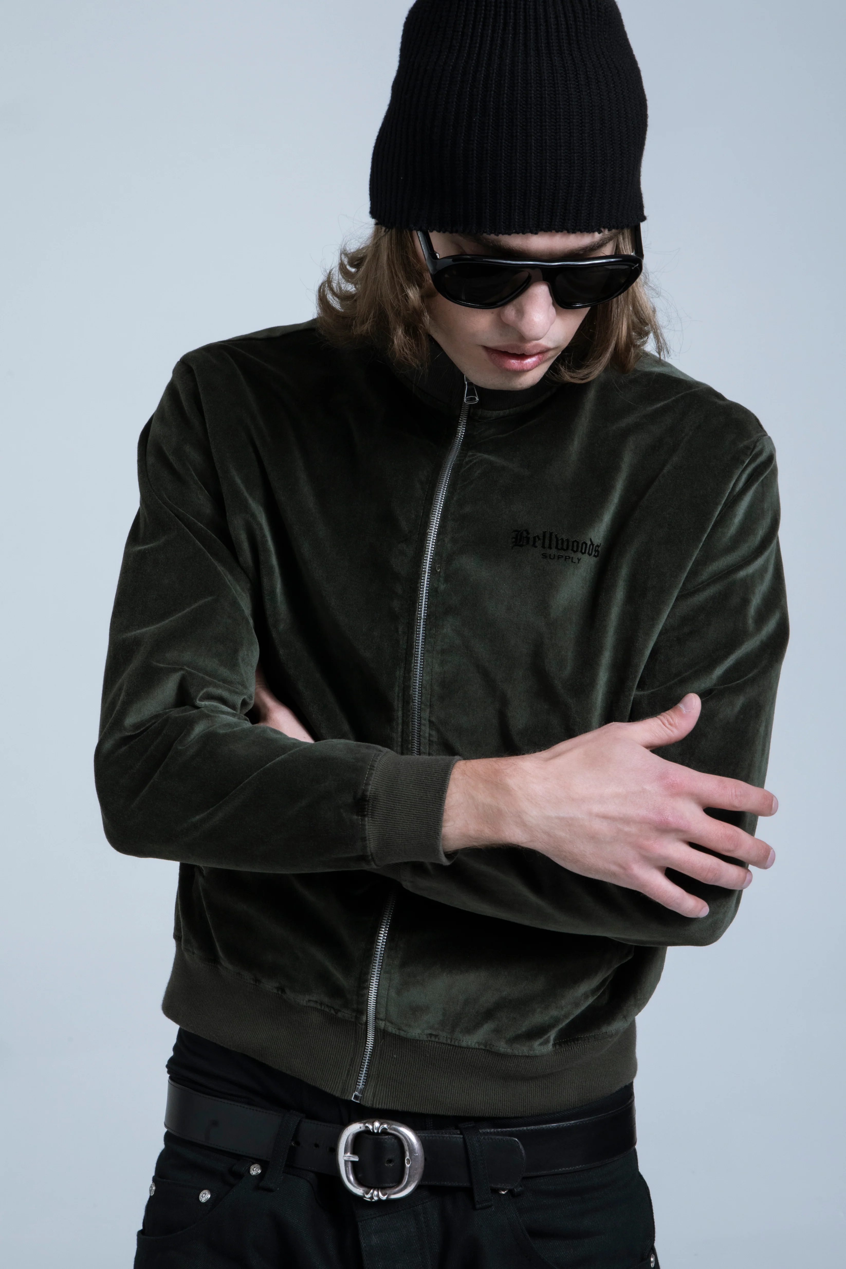 Velour Track Jacket - Deep Olive - Image 3