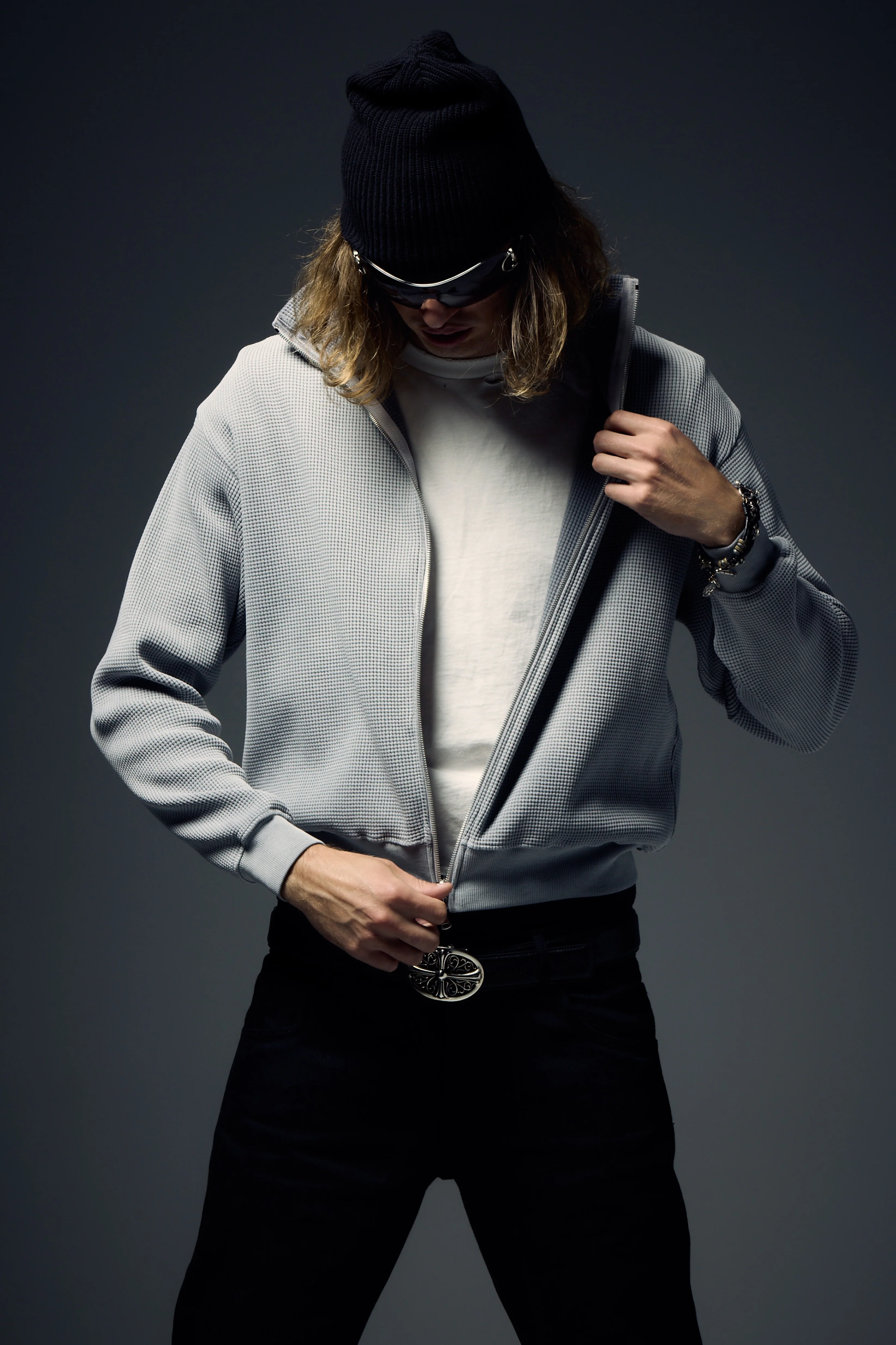 Waffle Zip Up Track Top - Cement Grey - Image 4