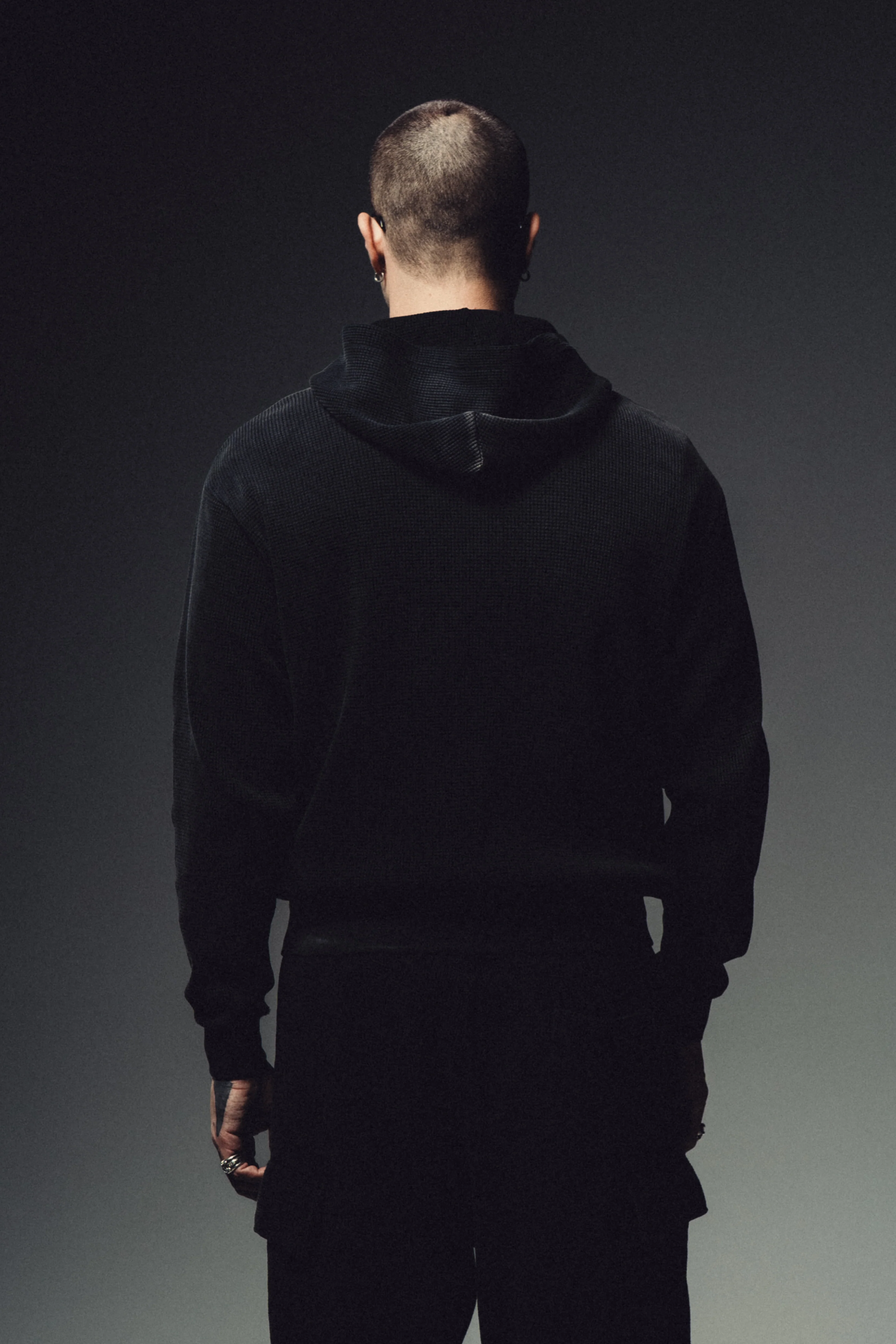 Waffle Zip Hoodie - Washed Black - Image 4
