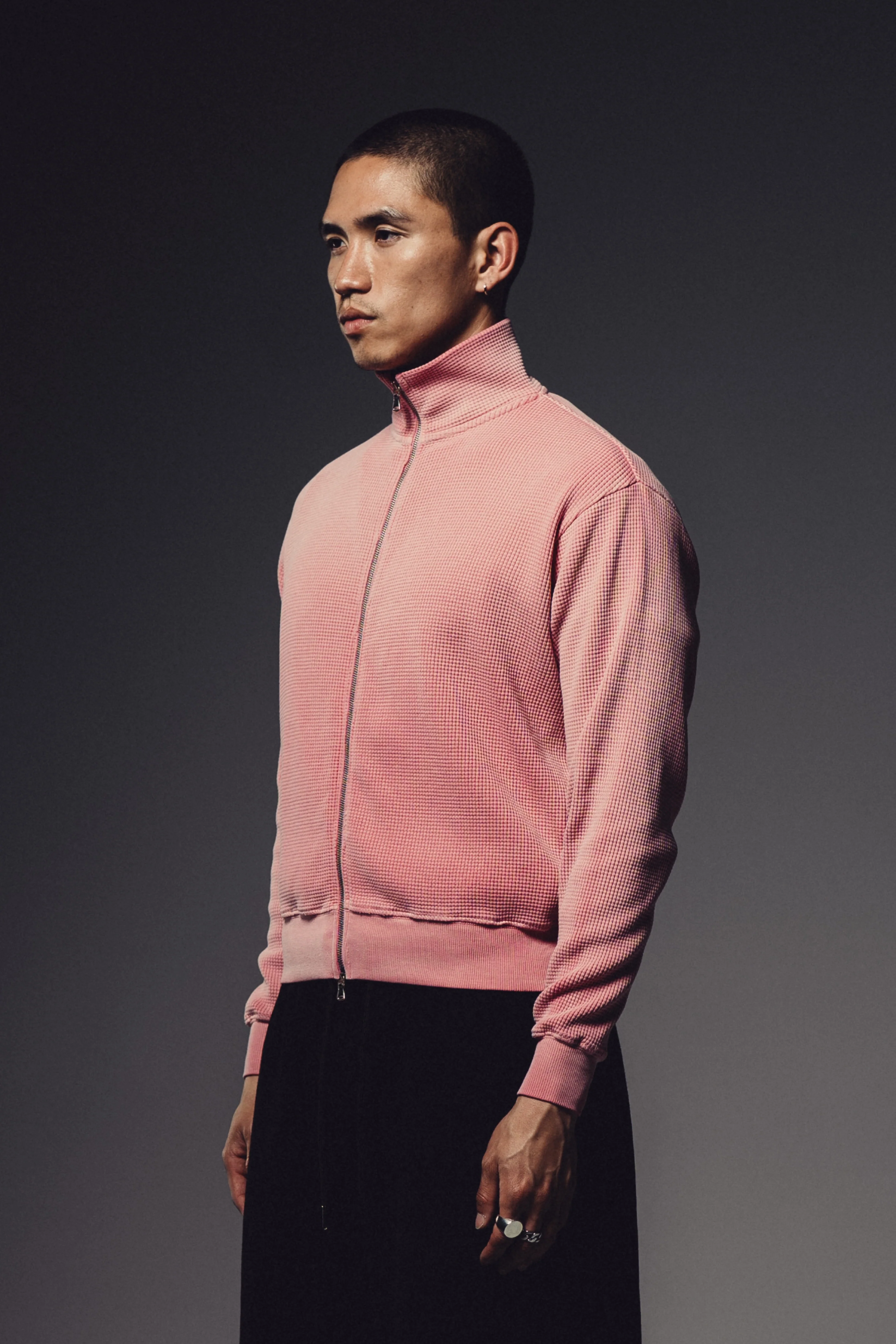 Waffle Zip Up Track Jacket - Bubble Gum Pink - Image 3